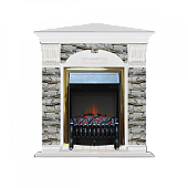 Каминокомплект Glenrich Арочный Алтай угловой (белый)+Fobos Brass