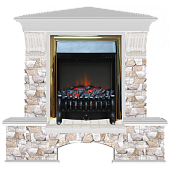 Каминокомплект Glenrich Бостон К Арбат угловой (беленый дуб)+Fobos Brass