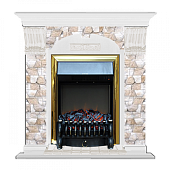 Каминокомплект Glenrich Арочный Арбат (белый)+Fobos Brass
