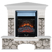 Каминокомплект Glenrich Бостон К Карелия угловой (беленый дуб)+Majestic Black