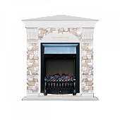 Каминокомплект Glenrich Арочный Арбат угловой (белый)+Fobos Black