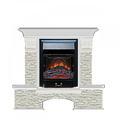 Каминокомплект Glenrich Бостон К Грот однотонный (беленый дуб)+Majestic Black