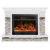 Каминокомплект Glenrich Панорама Грот цветной 28 (белый)+Newflame