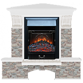 Каминокомплект Glenrich Бостон К Грот цветной угловой (белый)+Majestic Black