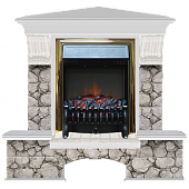 Каминокомплект Glenrich Бостон К Карелия угловой (беленый дуб)+Fobos Brass